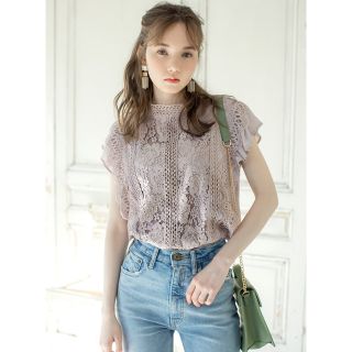 グレイル(GRL)の✨美品✨GRL フレンチスリーブレースブラウス(シャツ/ブラウス(半袖/袖なし))