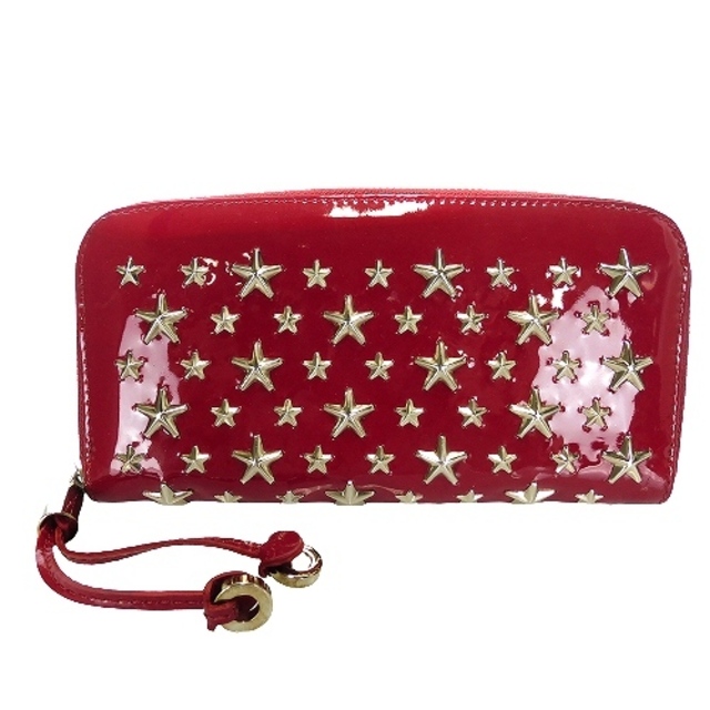 JIMMY CHOO ジミーチュウ フィリッパ 長財布 ラウンドファスナー スタッズ エナメル 赤 JIMMY CHOO ジミーチュウ フィリッパ 長財布 ラウンドファスナー スタッズ エナメル 赤