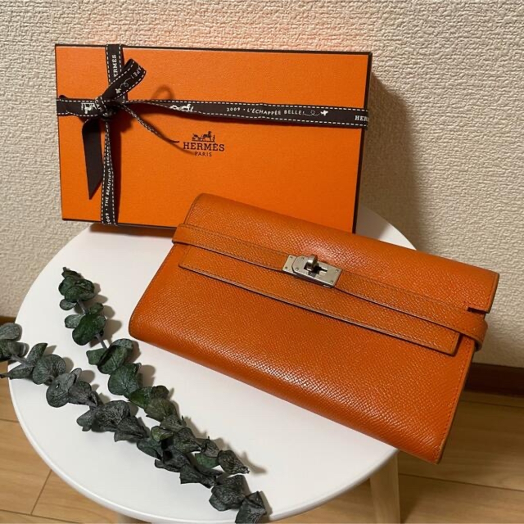 Hermes(エルメス)のエルメス HERMES ケリーウォレット 長財布 ヴォーエプソン オレンジ  レディースのファッション小物(財布)の商品写真