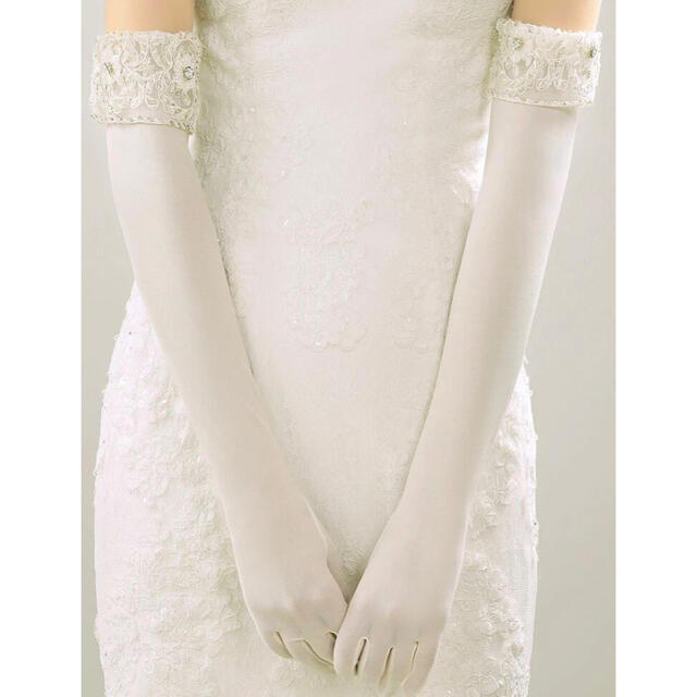 ウェディング　ロング　グローブ　結婚式　ウェディングフォト　ビーズ刺繍 レディースのファッション小物(手袋)の商品写真