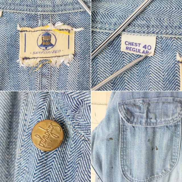 Wrangler - 60s BLUEBELLヘリンボーンワークオールインワンW40 Wrangler - 60s BLUEBELLヘリンボーンワークオールインワンW40