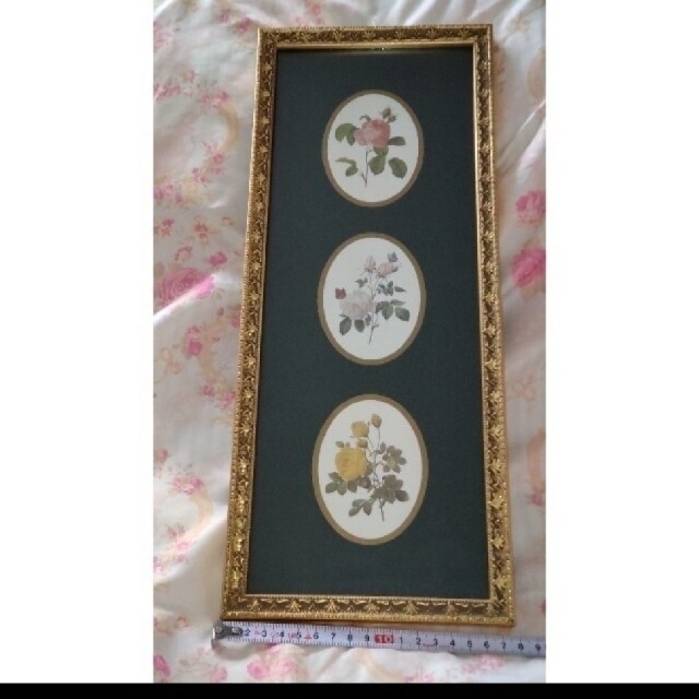 店名 イタリア アンティーク 絵画 ローズ 薔薇 世界堂 額絵 ハンカチ