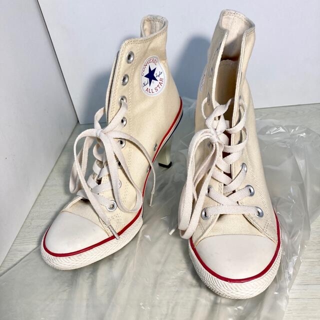 CONVERSE(コンバース)の【希少】比較的美品　コンバース オールスター　ハイヒール　ホワイト　24cm レディースの靴/シューズ(ハイヒール/パンプス)の商品写真