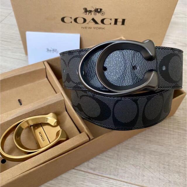 【新品未使用】COACH 最新リバーシブルシグネチャー　高級紳士メンズベルト