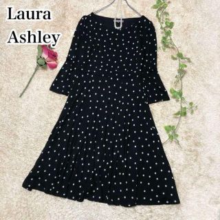 ローラアシュレイ(LAURA ASHLEY)のローラアシュレイ♡ドット柄 ワンピース ジャージー素材 ブラック 水玉(ひざ丈ワンピース)