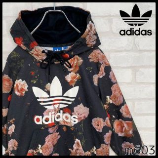 アディダス(adidas)の【即完売品】アディダスオリジナルス  バラ柄 パーカー フーディー 黒 リタオラ(パーカー)