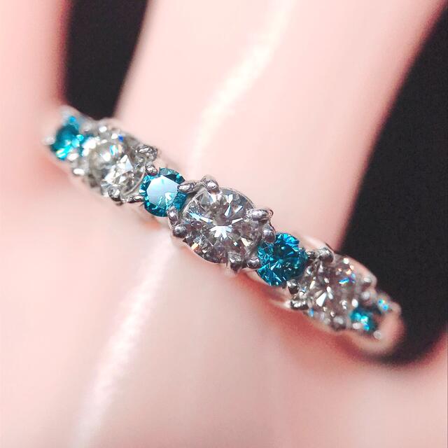 0.50ct ハーフエタニティ ブルーダイヤモンドリング PT900 0.5ct