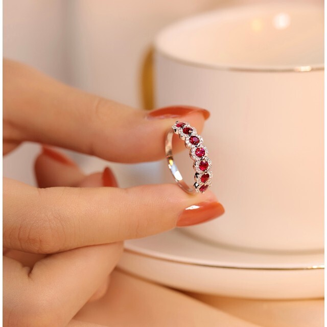 送料無料 天然ダイヤモンド付きルビーリングk18 リング(指輪) 5