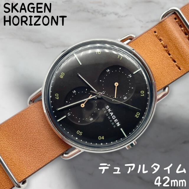 【電池交換済】SKAGEN/スカーゲン　デュアルタイム　メンズ　腕時計　革ベルト