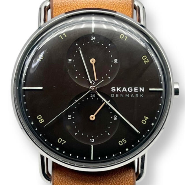 【電池交換済】SKAGEN/スカーゲン　デュアルタイム　メンズ　腕時計　革ベルト
