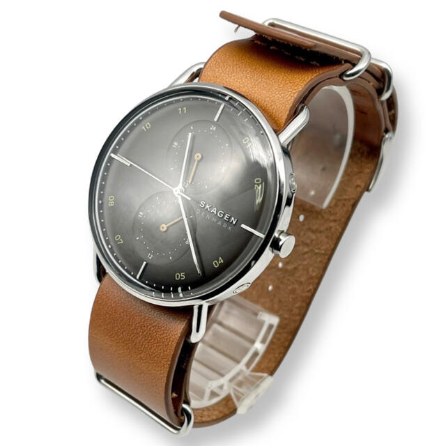 【電池交換済】SKAGEN/スカーゲン　デュアルタイム　メンズ　腕時計　革ベルト
