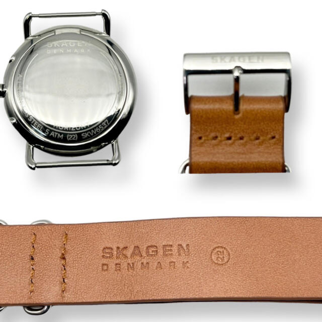 【電池交換済】SKAGEN/スカーゲン　デュアルタイム　メンズ　腕時計　革ベルト