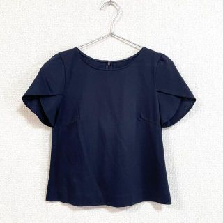 クイーンズコート(QUEENS COURT)の【クイーンズコート】美品 Tシャツ ブラウス 半袖 ネイビー チューリップ袖(シャツ/ブラウス(半袖/袖なし))