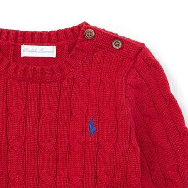 Ralph Lauren(ラルフローレン)の【新品】赤 ケーブルニットセーター 80cm キッズ/ベビー/マタニティのベビー服(~85cm)(ニット/セーター)の商品写真