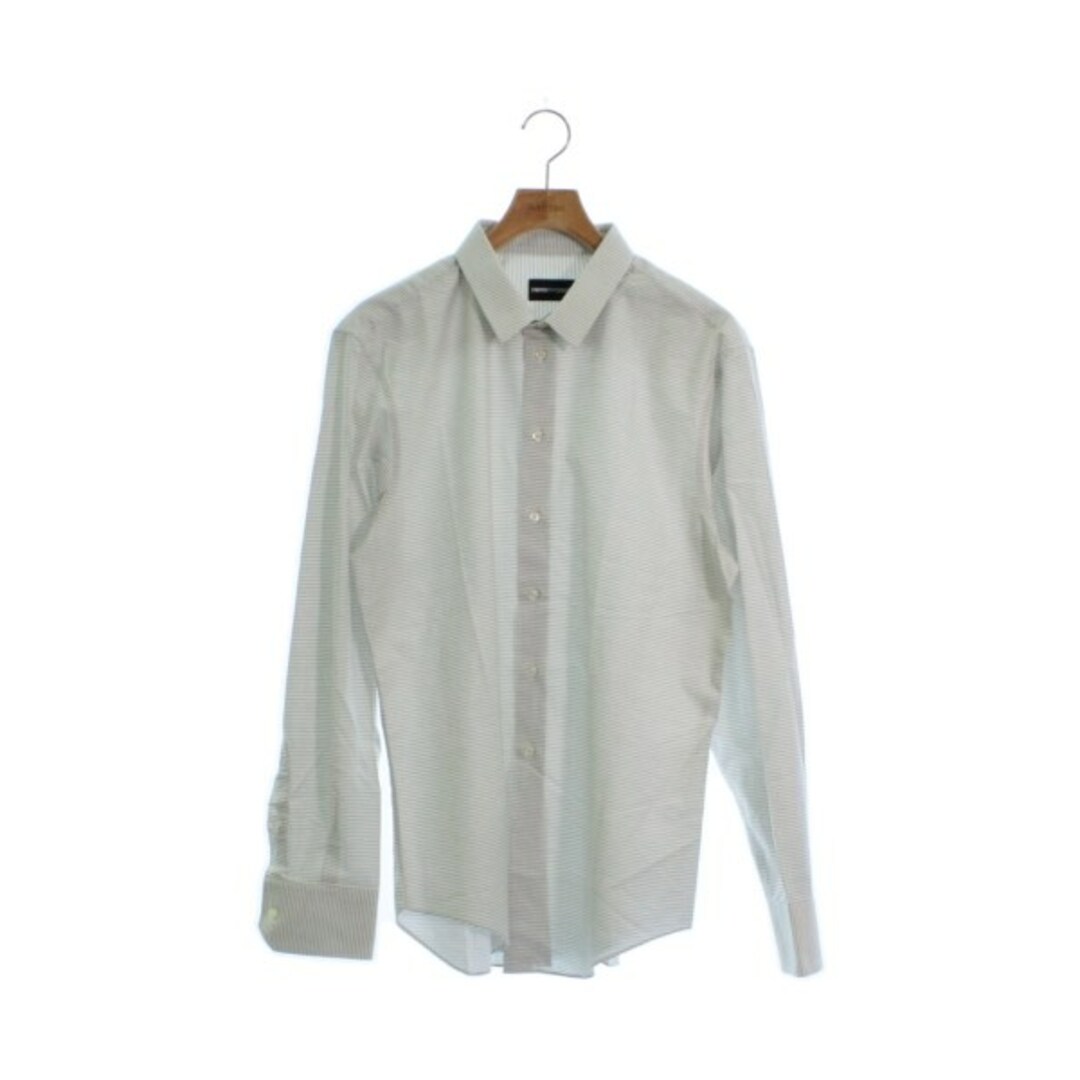 長袖柄EMPORIO ARMANI カジュアルシャツ XL グレーx白(ボーダー)