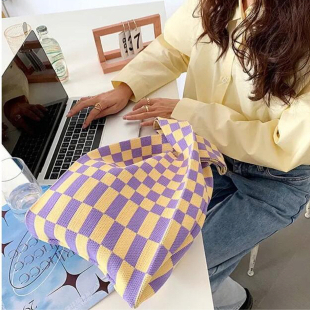 CIAOPANIC TYPY(チャオパニックティピー)のブロックチェックニットバッグ 韓国ファッション レディースのバッグ(トートバッグ)の商品写真