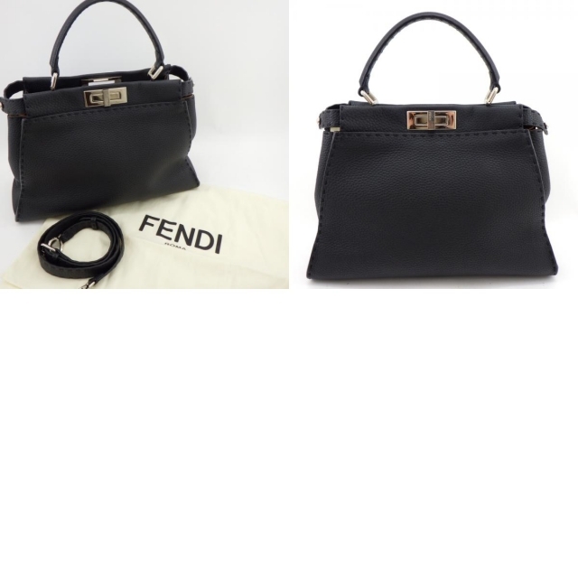 FENDI(フェンディ)のFENDI フェンディ セレリア ピーカブー ミディアム ハンドバッグ 2Way ショルダーバッグ 8BN290 カーフ ブラック 【中古】【送料無料】 レディースのバッグ(ハンドバッグ)の商品写真