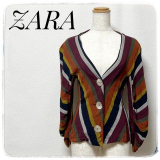 ザラ(ZARA)の細見え効果抜群！ZARAザラ✨ブラウス 長袖 ストライプ ブラックネイビーXS(シャツ/ブラウス(長袖/七分))