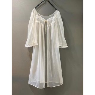 アンティーク ビンテージ 70s USA 白 リボン レース 羽織 ガウン 美品