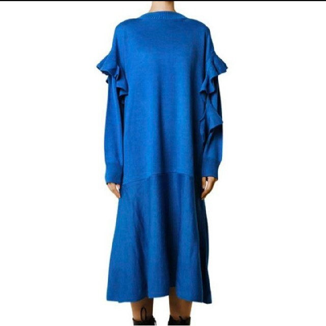 美品✨LE CIEL BLEU　フリルテープニットドレス　ブルー　ゆったり　36