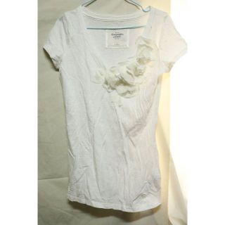 アバクロンビーアンドフィッチ(Abercrombie&Fitch)のプロフアバクロンビー&フィッチVネックレースブローチT/USA一点物かわいい♪M(Tシャツ(半袖/袖なし))