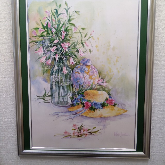 絵画/タペストリーポスター　立て　特寸法　花　花瓶　花帽子　額装仕上げ品