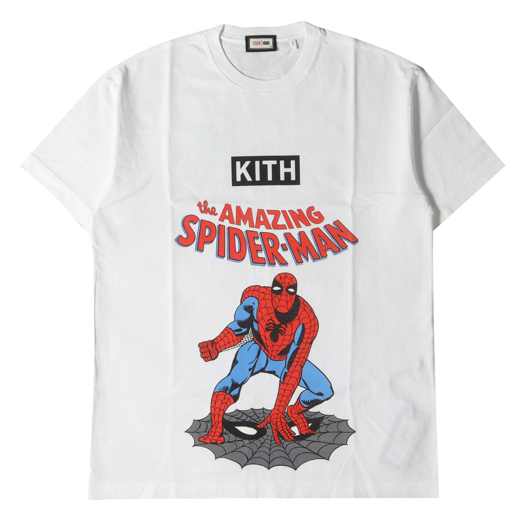 KITH NYC キス ニューヨークシティー Tシャツ MARVEL スパイダーマン ヴィンテージ 加工 プリント クルーネックTシャツ マーベル ボックス ロゴ 22SS ホワイト 白 XS トップス カットソー 半袖 【メンズ】メンズ