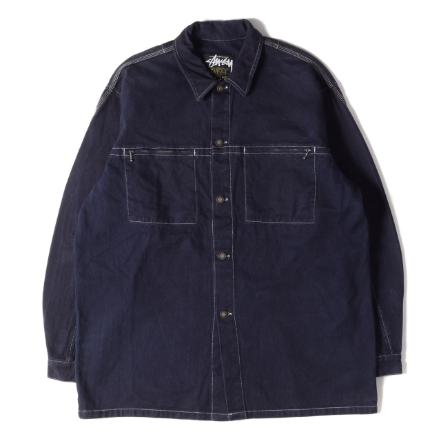 STUSSY(ステューシー)のSTUSSY ステューシー ジャケット OLD STUSSY 黒タグ ツイル ワークシャツジャケット 90s オールド ヴィンテージ ネイビー 紺 L アウター ブルゾン 【メンズ】【中古】 メンズのジャケット/アウター(その他)の商品写真