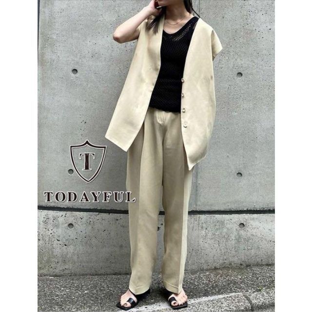 トゥデイフル  Collarless Twill Vest ブラック M