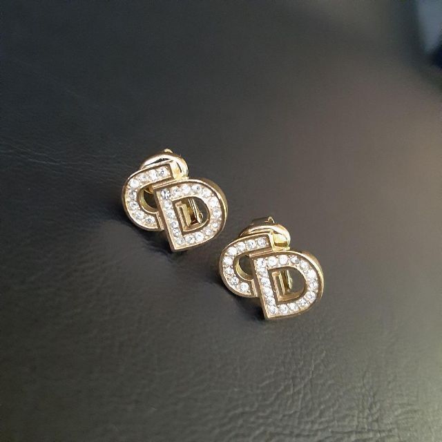 ゴールドサイズ希少【良品】Dior　ディオール　CDロゴ　イヤリング　ゴールド　ラインストーン