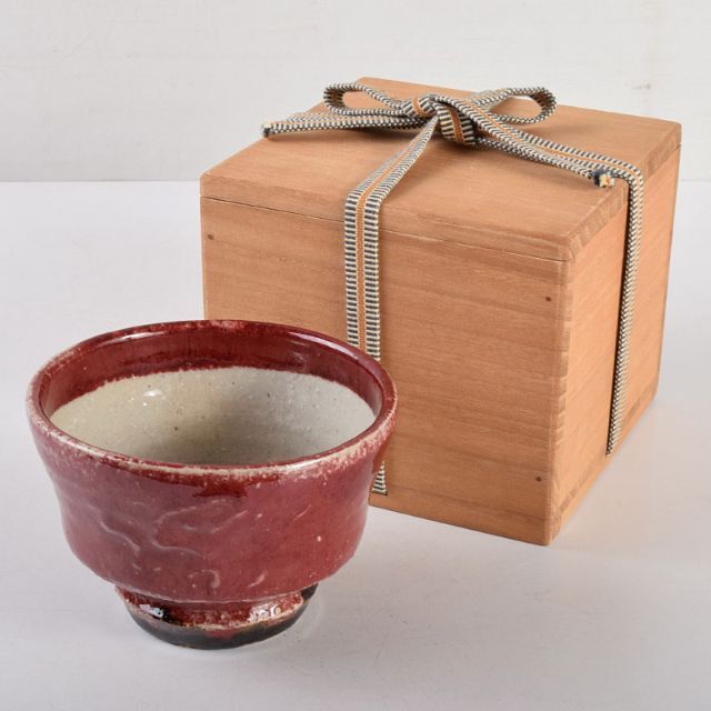 茶道具　河井寛次郎作　辰砂　茶碗　共箱　V　R4951