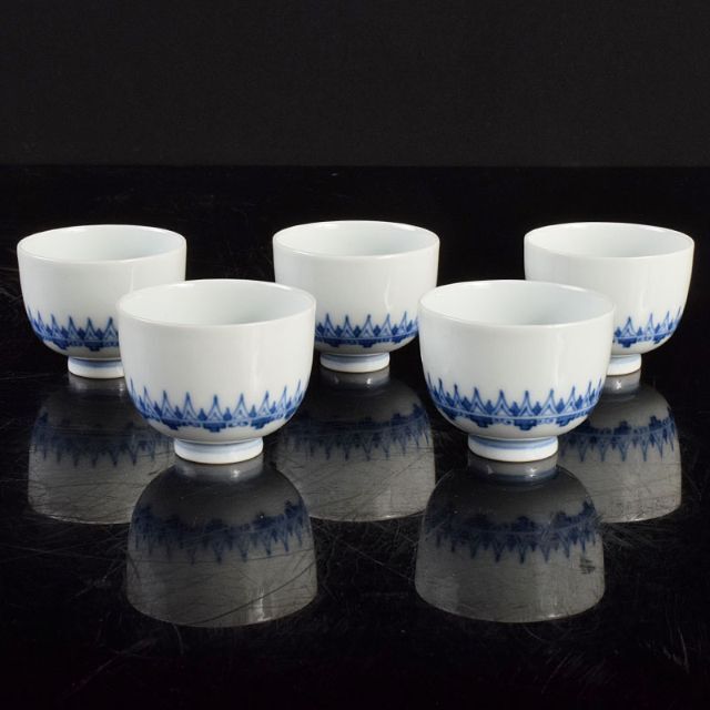 京焼 平安陶工 清山 染付 酒盃 五客 時代箱付 M R4963の通販 by