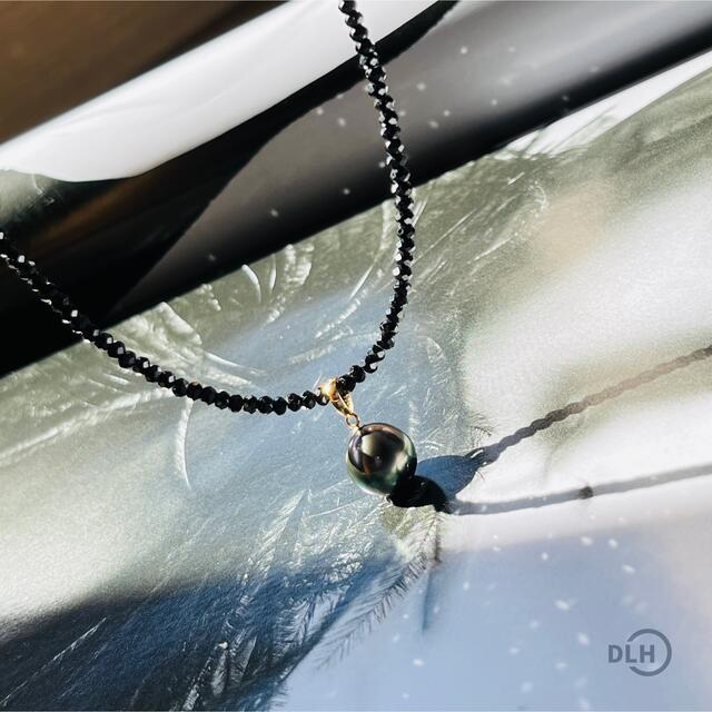 タヒチ黒蝶真珠ネックレス/黒パール/ブラックスピネル/K18/日本製の