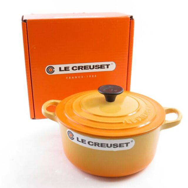 LE CREUSET - ルクルーゼ ココットロンド 両手鍋 オレンジ系 LE CREUSET - ルクルーゼ ココットロンド 両手鍋 オレンジ系