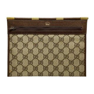 グッチ(Gucci)のグッチ ポーチ GGプラス オールドグッチ ベージュ ブラウン ヴィンテージ(セカンドバッグ/クラッチバッグ)