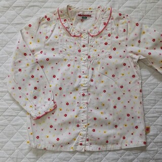 ミキハウス(mikihouse)のミキハウス　ブラウス　長袖シャツ　100 花柄　キッズ　女の子　白　ピンク(ブラウス)