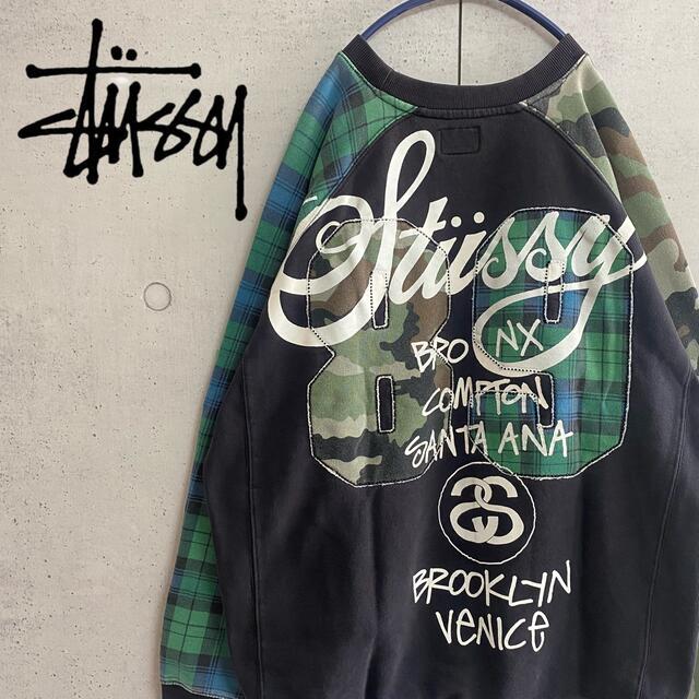 STUSSY(ステューシー)の【rrrrrrrrry様専用】背面デカロゴ　刺繍　スウェット　切り替え　L メンズのトップス(スウェット)の商品写真