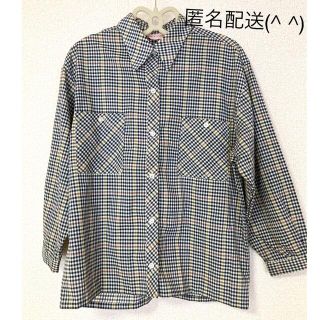 昭和レトロ　長袖チェックシャツ　Mサイズ　秋服(シャツ/ブラウス(長袖/七分))