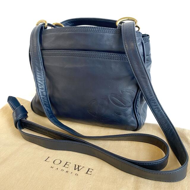 美品 LOEWE ロエベ レザー ショルダー メッセンジャーバッグ ブラック