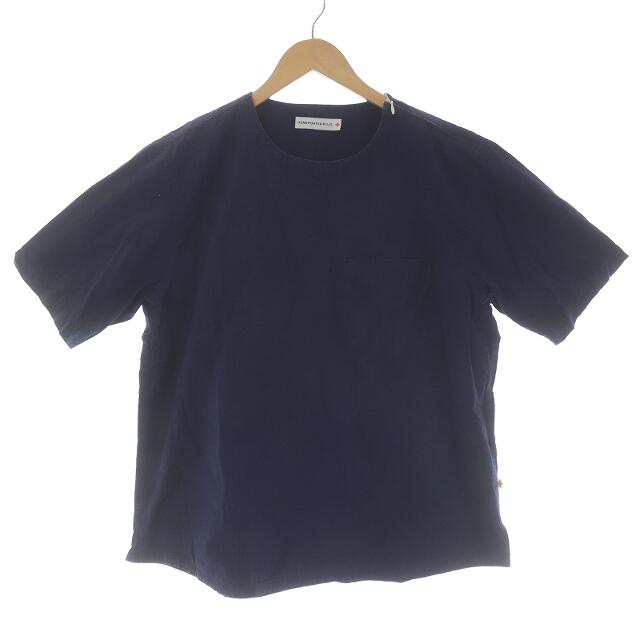 HEAD PORTER +PLUS(ヘッドポータープラス)のヘッドポータープラス Tシャツ カットソー Uネック 半袖 肩ジップ M 紺 メンズのトップス(Tシャツ/カットソー(半袖/袖なし))の商品写真