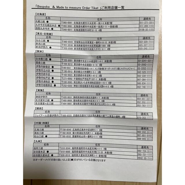 三越伊勢丹 紳士服 お仕立券 三越伊勢丹 紳士服 お仕立券