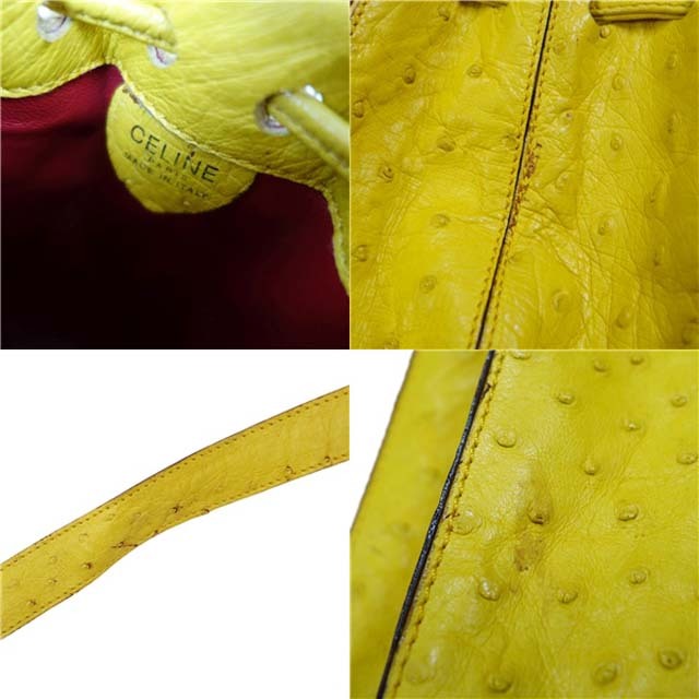 celine(セリーヌ)のVintage セリーヌ バッグ オーストリッチ 巾着 ショルダーバッグ 黄色 レディースのバッグ(ショルダーバッグ)の商品写真