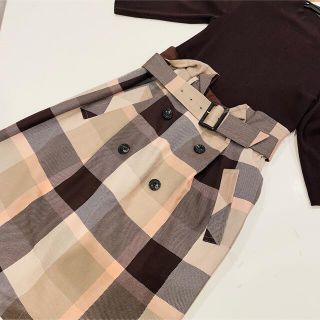 ブラックレーベルクレストブリッジ ひざ丈ワンピース(レディース)の 【使い勝手の良い】 ブルーレーベルクレストブリッジ 春秋 無地(赤チェック) ネイビー ワンピース ひざ丈ワンピース