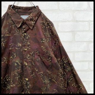 ヴィンテージ 柄シャツ 黒 一点物 長袖 シャツ メンズ フリーサイズ