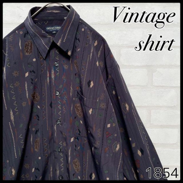 【希少】vintage 昭和レトロ アート柄 長袖 柄シャツ ポリシャツ Mひなの古着屋