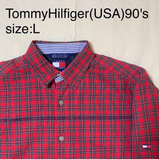 トミーヒルフィガー(TOMMY HILFIGER)のTommyHilfiger(USA)ビンテージコットンチェックシャツ　90's(シャツ)