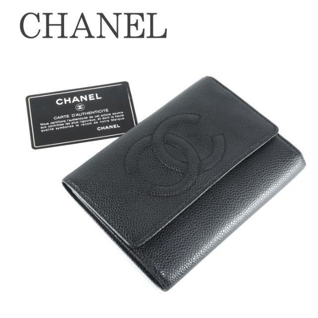 人気⭐️CHANEL シャネル ココマーク 二つ折り財布　キャビアスキン | フリマアプリ ラクマ