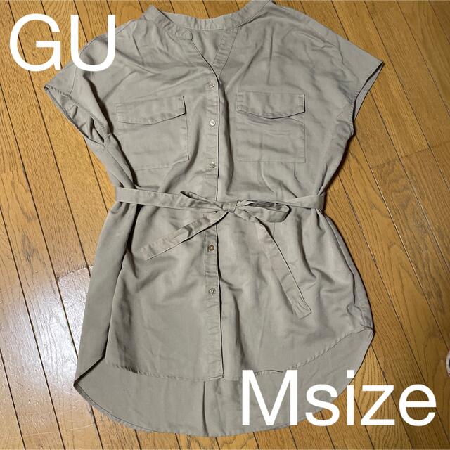 GU(ジーユー)のGU シャツトップス キレイめシャツ ゆったり ベルト付きシャツ カーキシャツ レディースのトップス(シャツ/ブラウス(半袖/袖なし))の商品写真