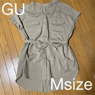 ジーユー(GU)のGU シャツトップス キレイめシャツ ゆったり ベルト付きシャツ カーキシャツ(シャツ/ブラウス(半袖/袖なし))