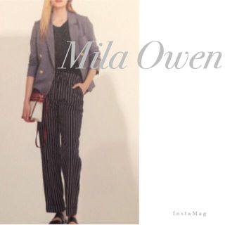 ミラオーウェン(Mila Owen)の値下げ！Mila Owen/裏地付き ストライプ ストレートパンツ(カジュアルパンツ)